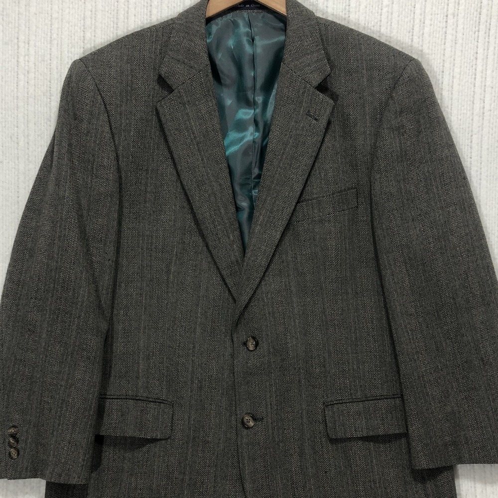 Alan Flusser Mens 46R Grey Herringbone 100% Lambswool 2 Button Blazer Sport Coat